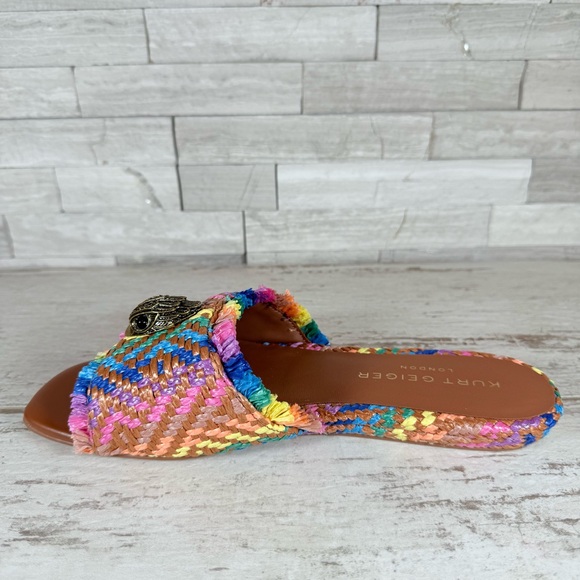 Kurt Geiger Kensington Eagle Casual Flat Raffia Slide Sandals EU 39 Rainbow New - Picture 6 of 14